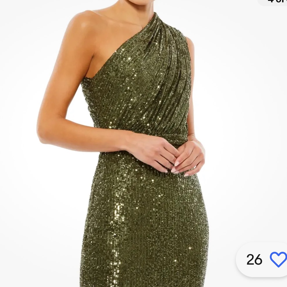 Nwot Ieena Mac Duggal Olive Green Sequin One-Shoulder Column Gown Size 16